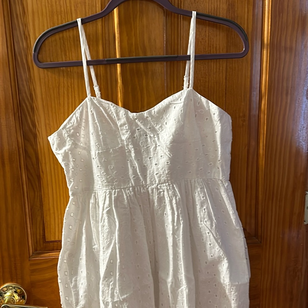 White and emerald green Eyelet Midi Dresses